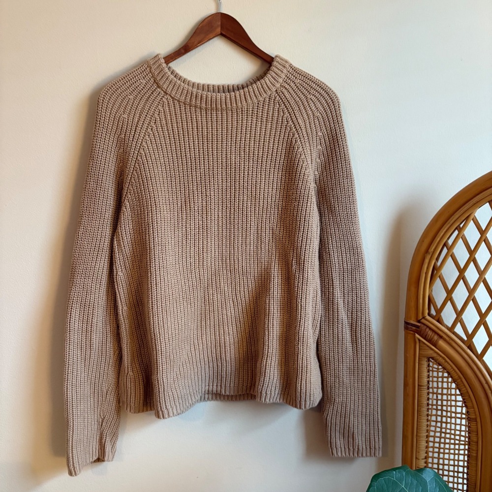 Quince Womens Ribbed Collar 100% Organic Cotton Chunky Knit Pullover Sweater